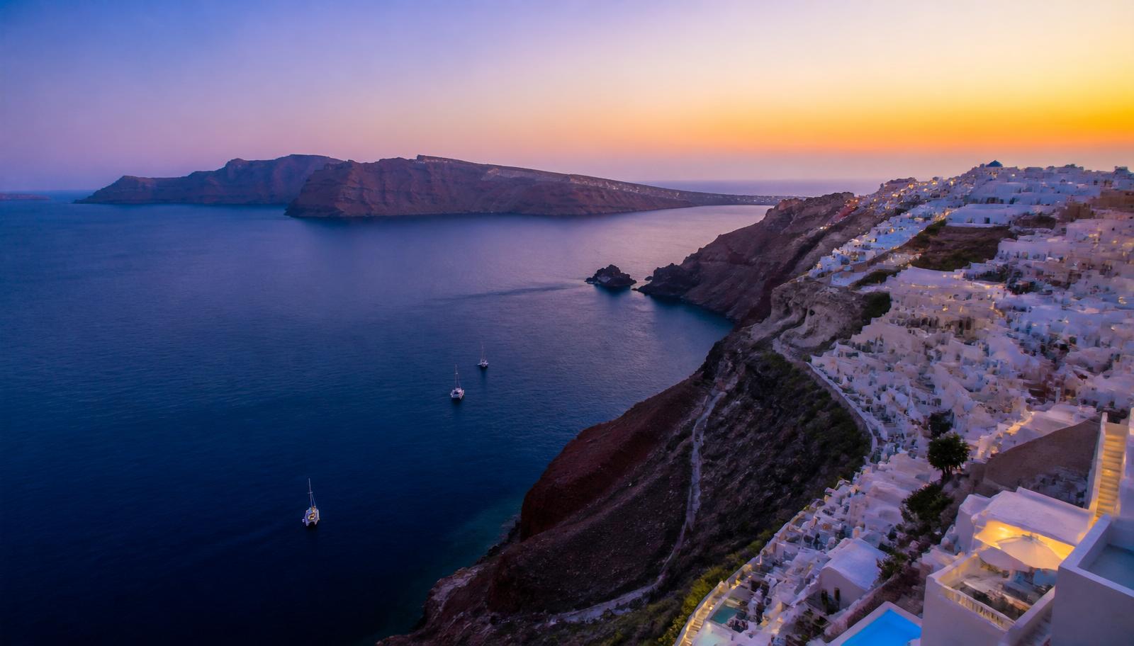 Santorini caldera at blue hour